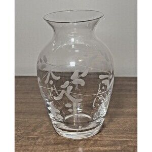 Genuine Lead Crystal Hand-Cut Made in Italy 4.5" Tall Floral Etched Vase **